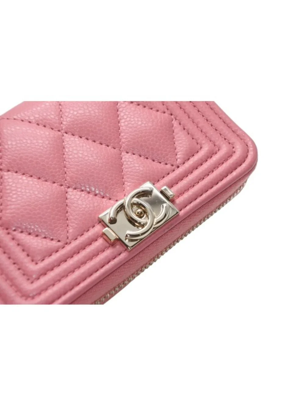 Chanel Boy Zip Coin Purse Stand CC Logo Caviar Leather
